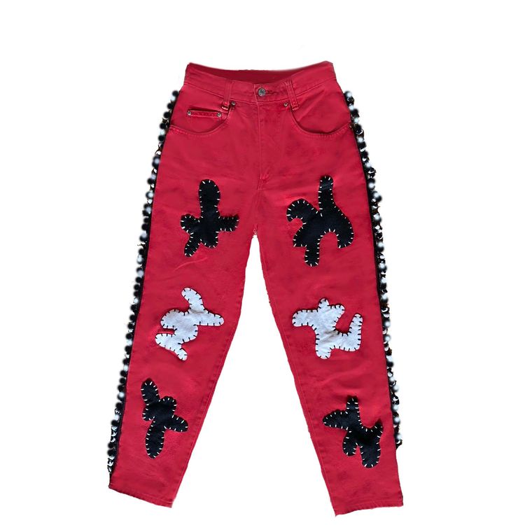 Unknown Red Embroidered Patchwork Jeans product image